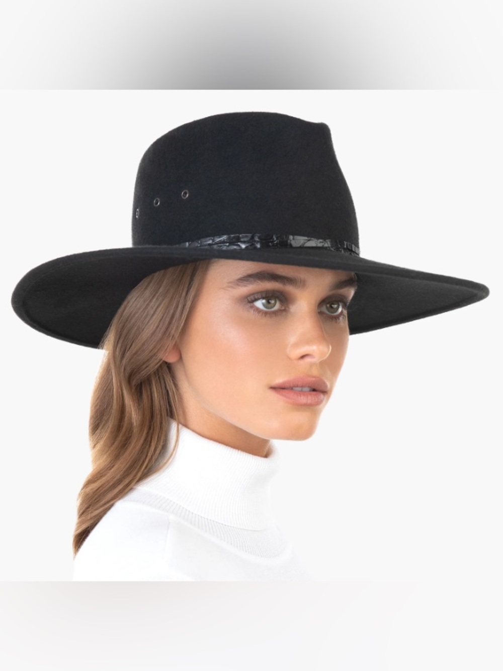 Eric Javits Jade Wool Black Wide-Brim Bow Fedora Hat
